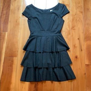 Charcoal grey fitted dress with ruffles